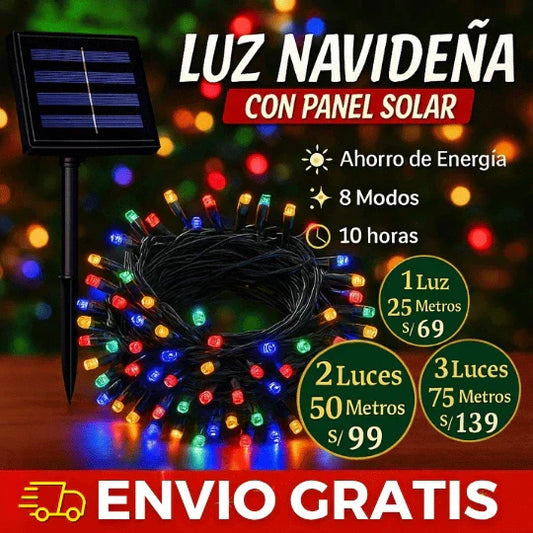 LUCES NAVIDEÑAS CON PANEL SOLAR DE 25 METROS